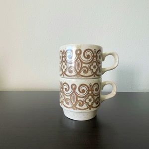 2 vintage stoneware style porcelain stacked cups